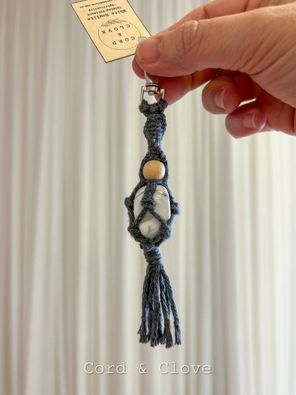 Macrame White Howlite Crystal Keychain
