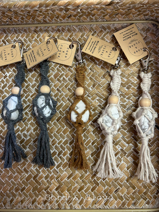 Macrame White Howlite Crystal Keychain