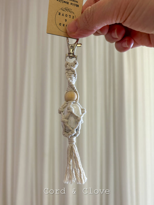 Macrame White Howlite Crystal Keychain