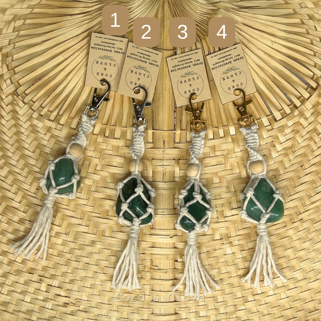 NEW! Macrame Green Aventurine Crystal Keychain