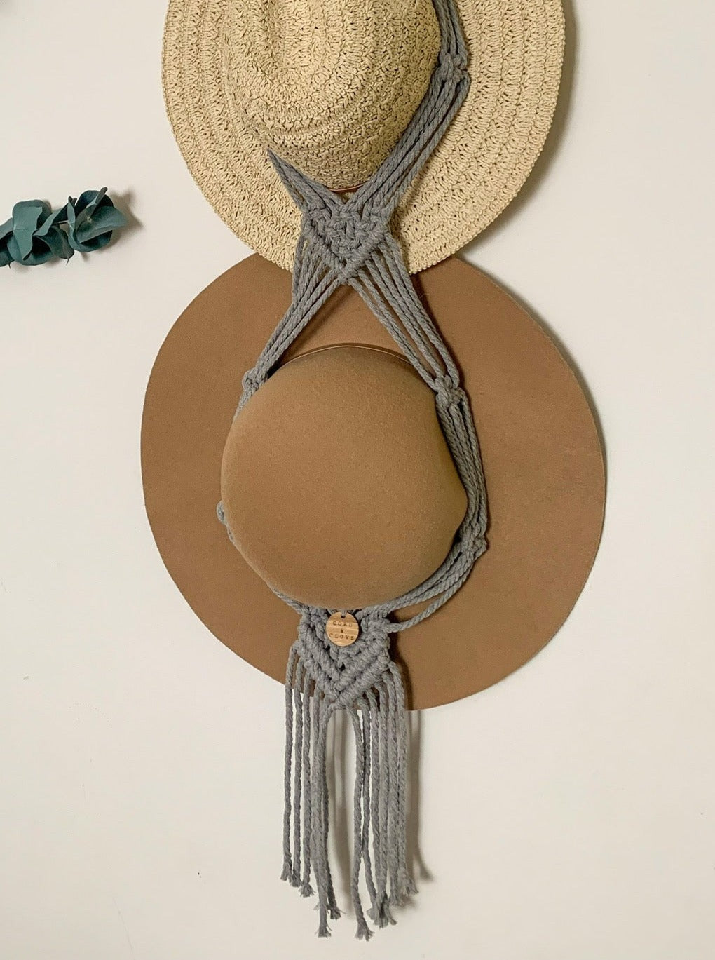 CLEMENTINE Macrame Double Hat Hanger Light Grey